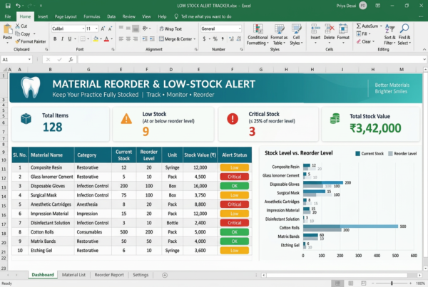 Material Reorder & Low-Stock Alert Tracker