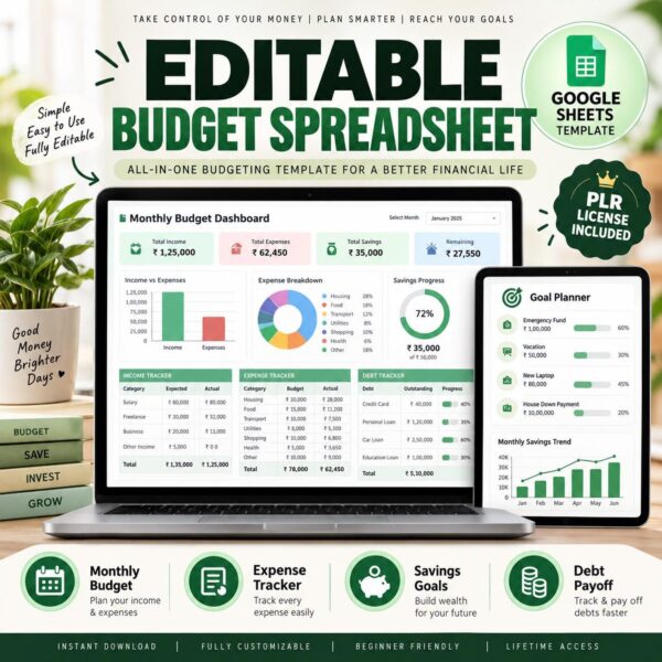 PLR Budget Spreadsheet Editable Budget Planner Template 1