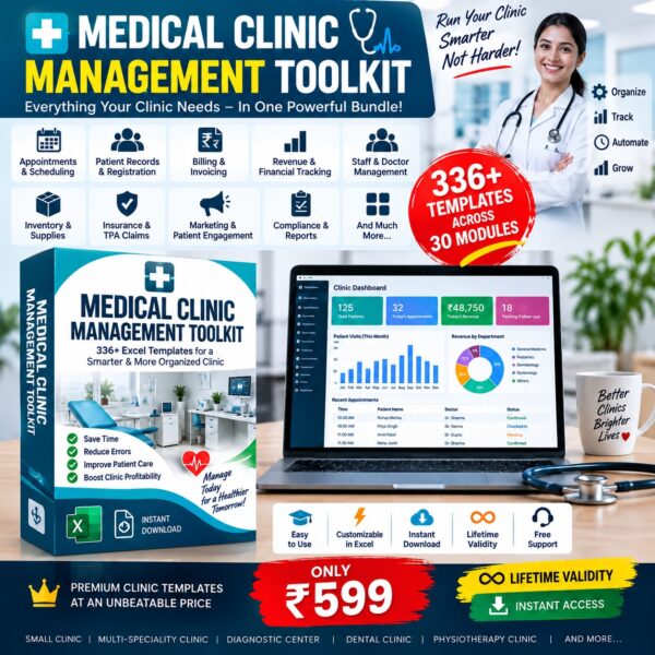 Medical Clinic Management Toolkit with 336 templates across 30 modules