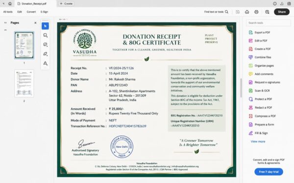 80G Donation Receipt