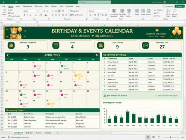 Birthday & Events Calendar